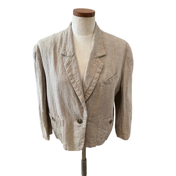 Vintage Ann Taylor boxy cropped oversized 100% Linen Blazer Tan - Picture 1 of 6